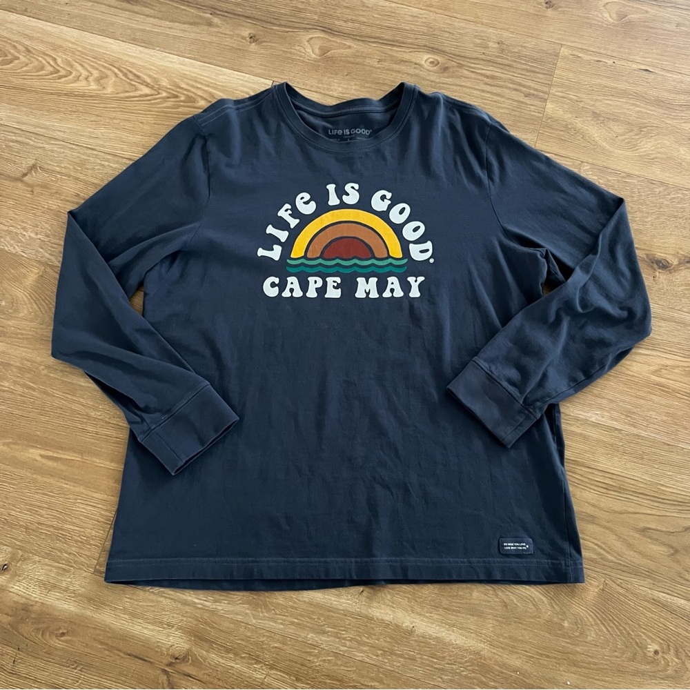 Life Is Good Cape May Long Sleeve Crusher Tee Shirt Mens L Navy Blue Cotton EUC